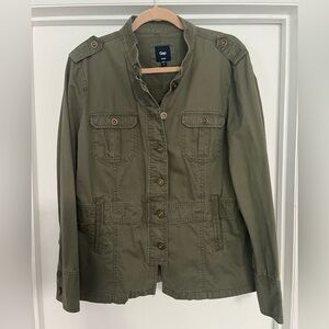 GAP Olive Green Utility Jacket with Stand-up Collar